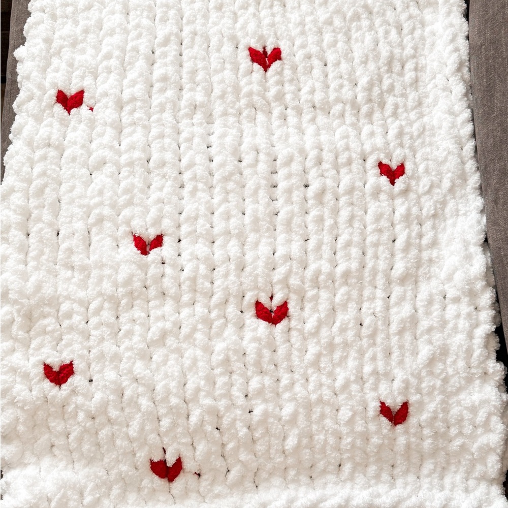 Hand Knit heart baby blanket